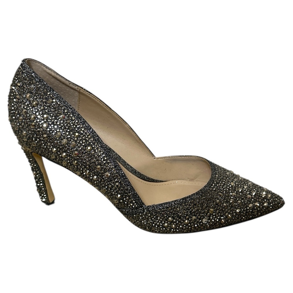 White House Black Market Hematite-Embellished High Heel Silver Jeweled Pumps 8.5 - Picture 5 of 12